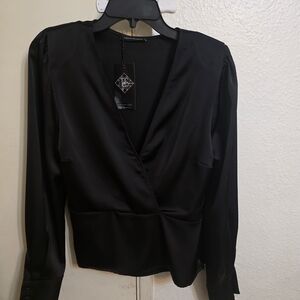 Chic Black Wrap Blouse